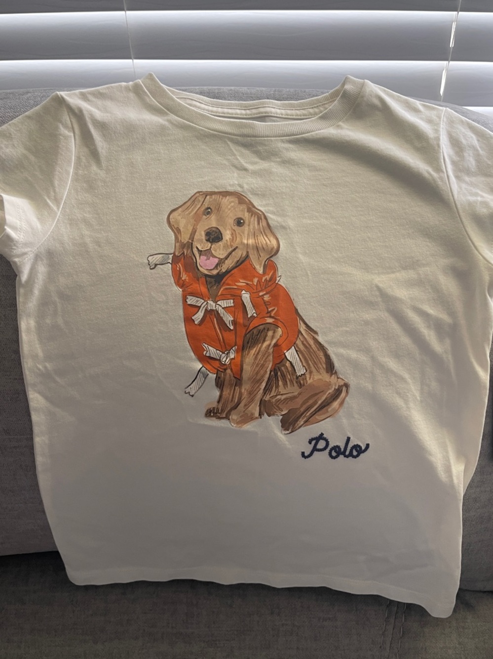 Polo by Ralph Lauren White Kids Tee with Orange Jacket Puppy Graphic